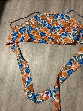 Floral Halter Crop Top - Orange & Blue